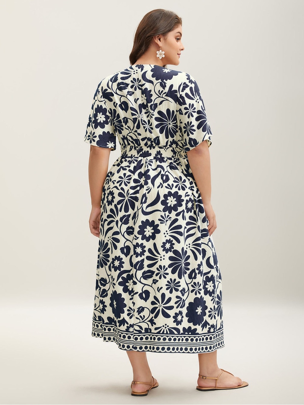 NWT BloomChic Indigo Large Floral Print Pockets Midi Dress 3X - Picture 2 of 10